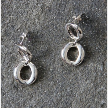 A pair of Studded Double Sterling Silver Hoops